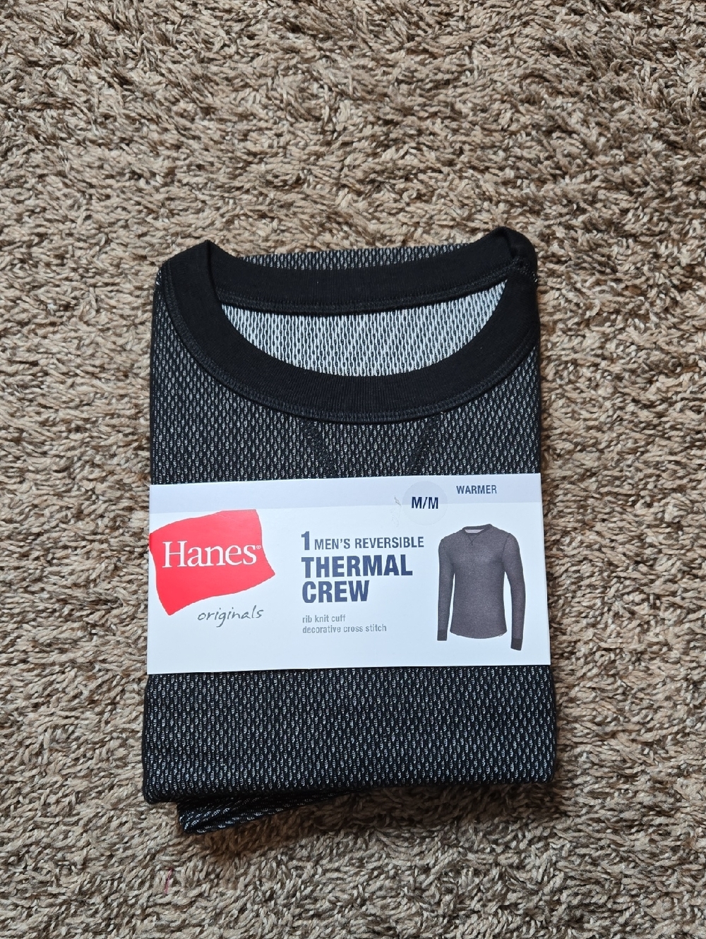 Hanes Originals Men's Reversible Thermal Crew Medium Long Sleeve Shirt Top